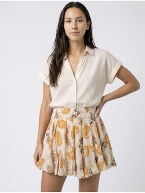 NWT Bishop & Young Medium Splendor Flare Skirt Smock Waist Orange Mini